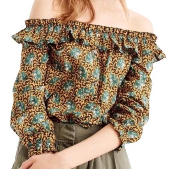 J. Crew Tops - J Crew off the shoulder elephant top size 12 NWT